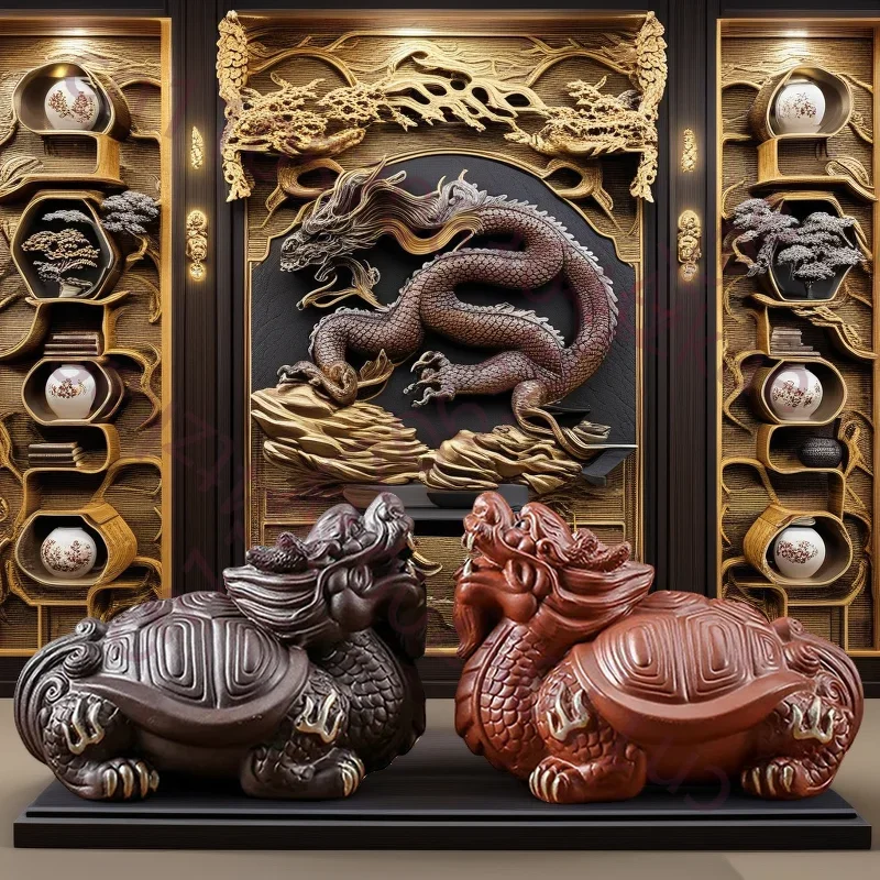 Ceramics Dragon Turtle Mascot Decoration Small Statue- Chinese Characteristic Suitable For Home And Office Longevity Decor