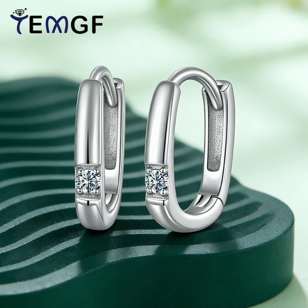 

TEMGF квадратные серьги из стерлингового серебра 925 пробы, 2 мм, муассанит, простая U-образная пряжка для ушей для женщин, вечерние модные украшения, подарок на день рождения