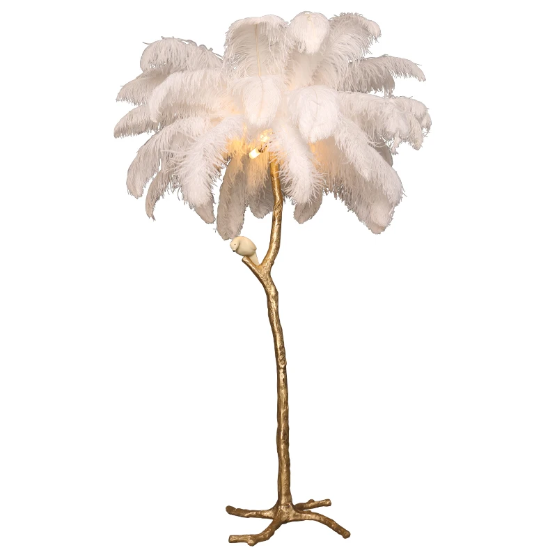 

French full copper feather floor lamp living room sofa bedroom princess vertical artistic desk lamp
