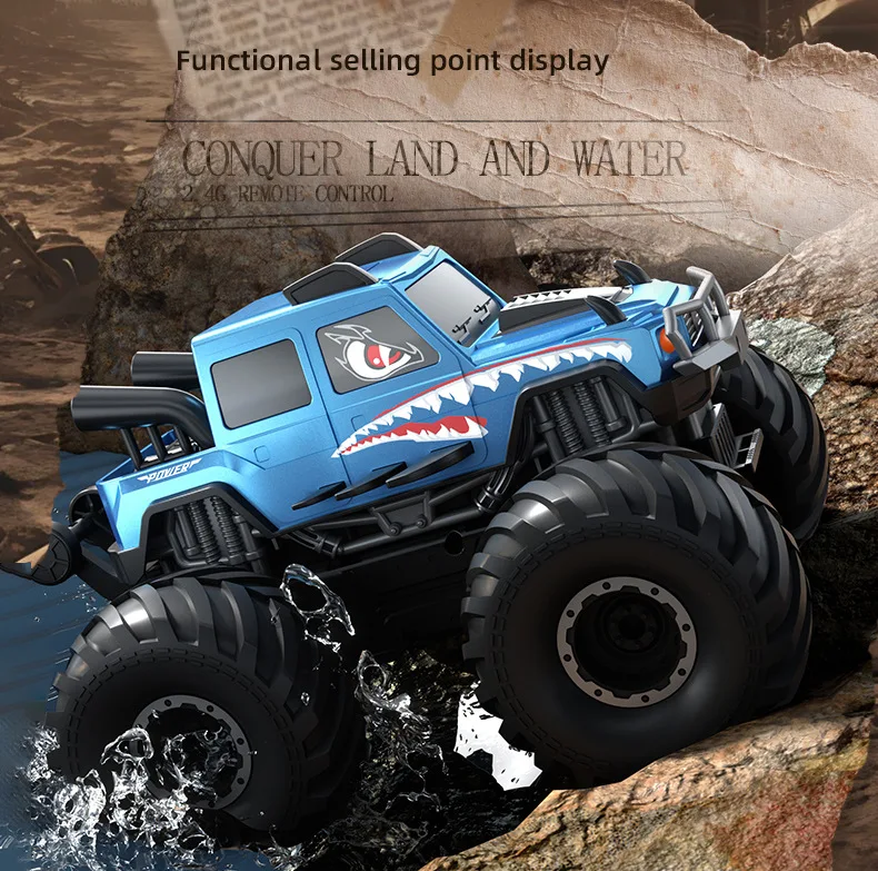 Jjrc anfíbio 2.4g carro de controle remoto à prova d'água com tração nas quatro rodas off-road modelo de simulação de carro de escalada brinquedo menino presente de feriado