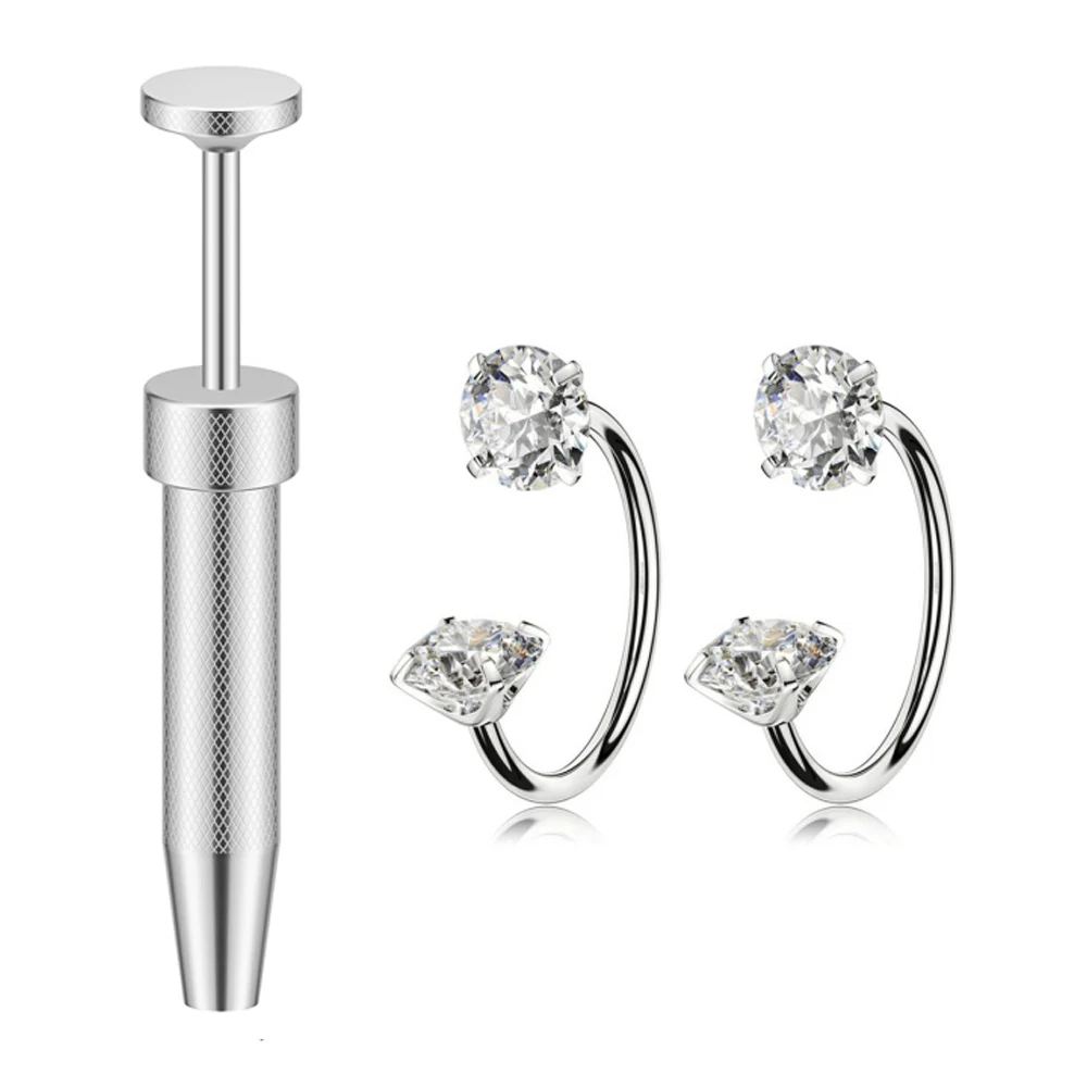 2pcs Horse Shoe Nose Rings 16G Internal Threaded Stainless Steel Titanium Alloy CZ Nose Rings, Includes Piercing Tool