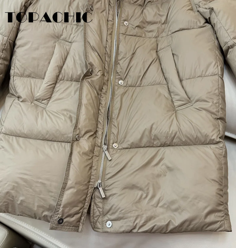 8.28 TOPACHIC-Women Winter New Thick Keep-warm Mid-Length Goose Down Jacket Fashion All-matches Hooded Loose Zipper Down Coat