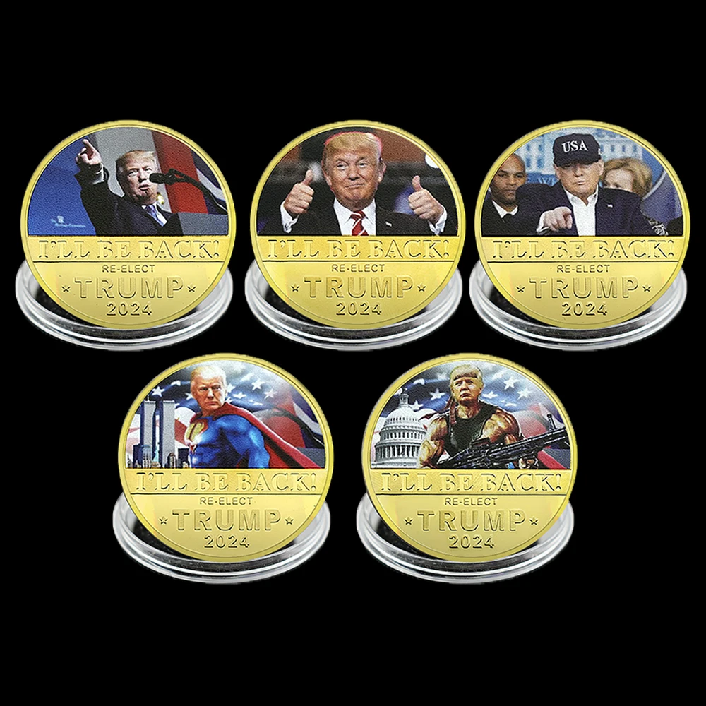 Gold Plated Donald Trump Commemorative Coin 47th US President Re Elect I'll Be Back Fans Gift Collectibles Art Souvenir