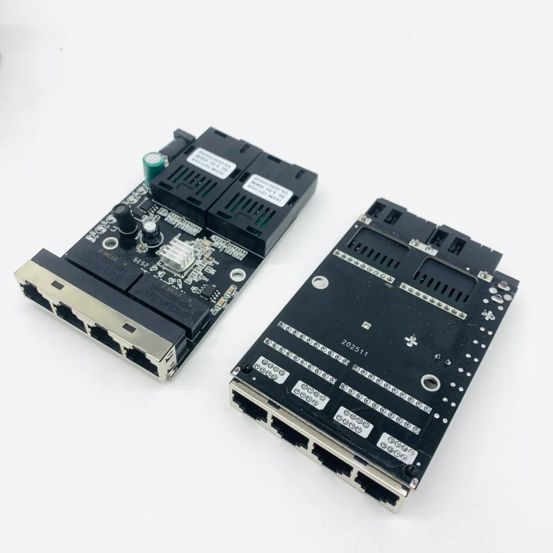 Fiber Optic Media Converter 10/100M 4 RJ45 To 2 SC A+B Single Mode Fiber Ports PCBA Board 2F4E 20KM Ethernet Switch