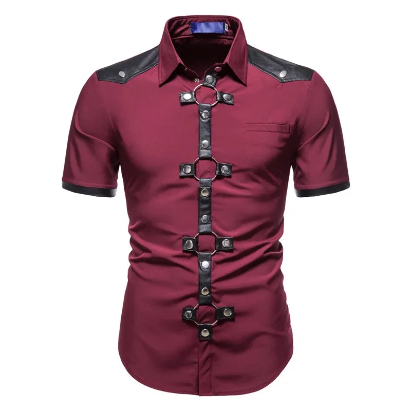 Fashion New Men\'s Punk shirts Gothic Rivet Short Sleeve Shirts Casual For Men Comfortable Summer Wear shirts