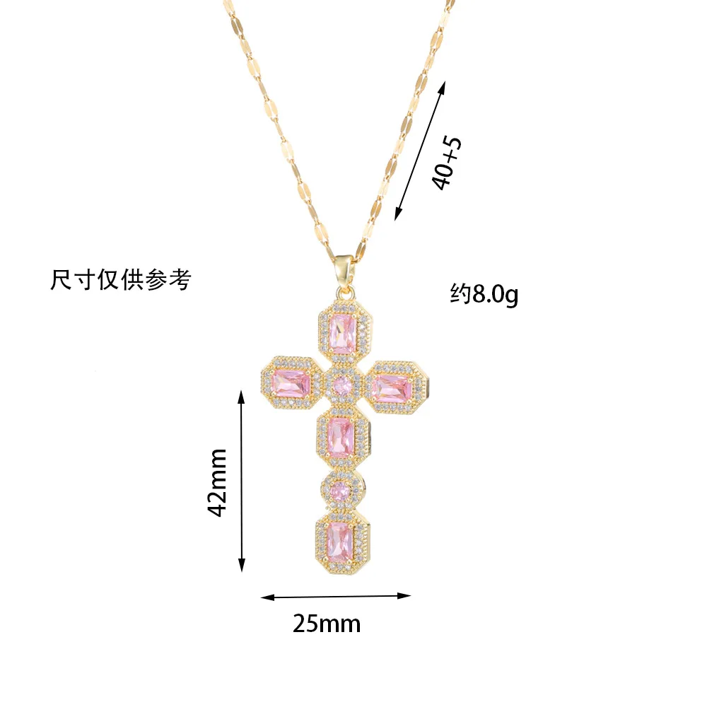 Luxury Female Pink White Square Cross Pendant Necklace Vintage Gold Color Wedding Jewelry For Women