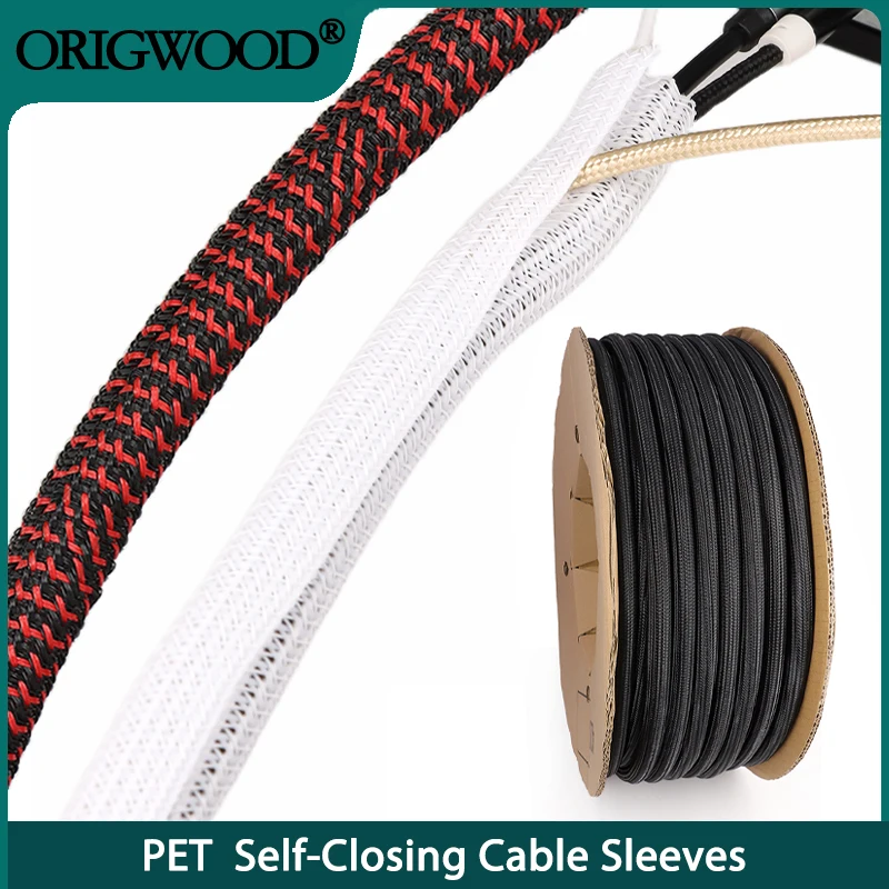 

1~50m PET Braided Expandable Cable Sleeve 3~50mm Flexible Self-Closing Insulated Wrap Pipe Split Line Protector Wire Organizer