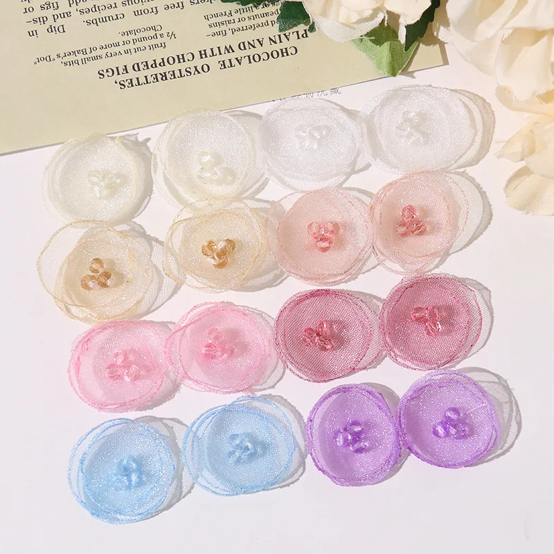 5pcs Transparent Cute Sweet Burnt Flower Fabric Crystal Mesh Flower Petals Hair Clip Jewelry Making Clothing DIY Accessories