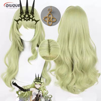 Game Honkai Impact 3rd Mobius Cosplay Wig Long Curly Cyan Green Heat Resistant Synthetic Hair Halloween Party Wigs + Wig Cap
