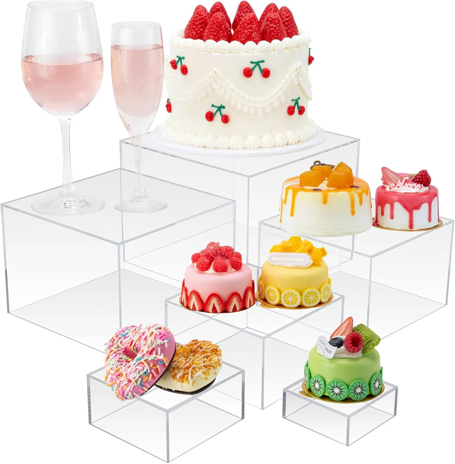 

6Pcs Clear Acrylic Boxes Risers Display Stands for Cupcake Candy Food Dessert Cube Boxes Home Decoration Organzier