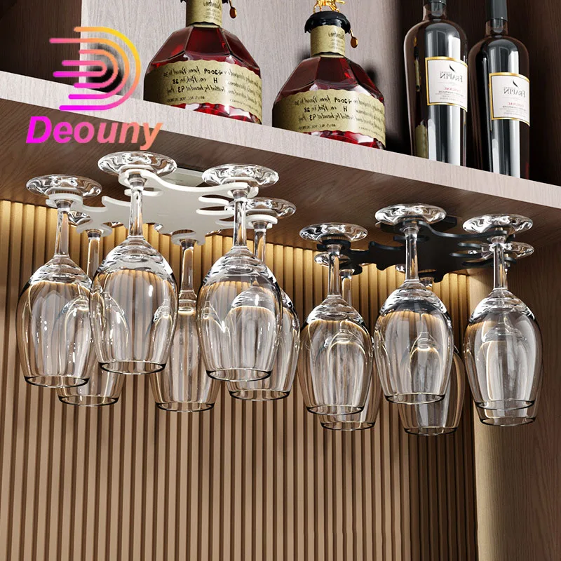 DEOUNY Rotating Wine Glasses Hanging Rack No Punching Inverted Wine Rack Goblet Cabinet Storage Hanging For A Glass Of Wine