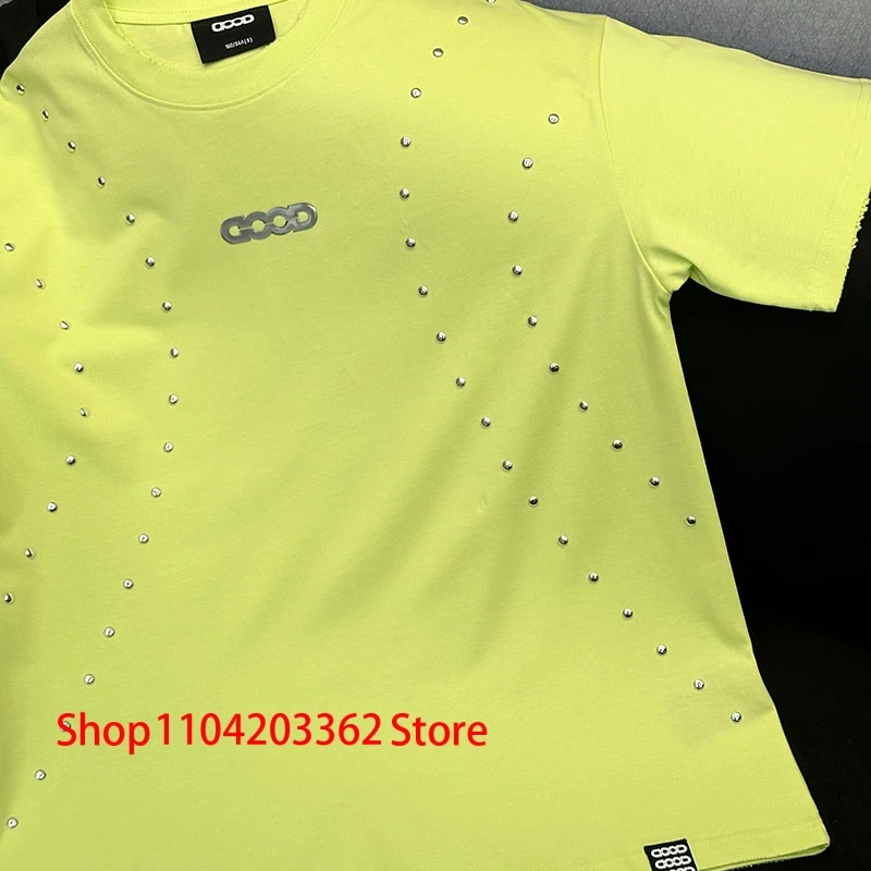 

Высокое качество, новая флуоресцентная зеленая футболка Goodbrand с короткими рукавами для мужчин и женщин, уличный тренд, футболки с буквенным логотипом Hot Drill