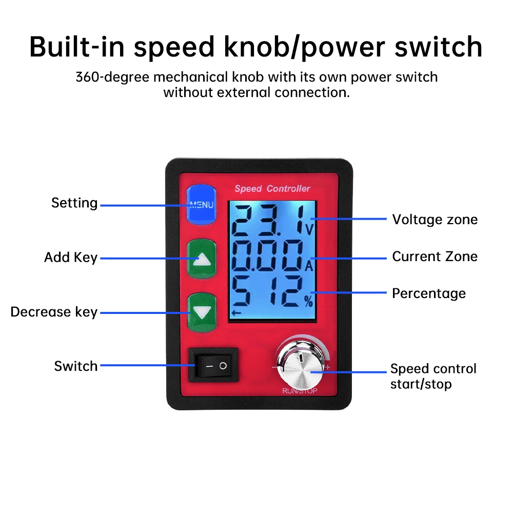 PWM DC Brushed Motor Speed Controller DC6-55V 20A Real-time Voltage Current Digital Display With Wireless Remote Control