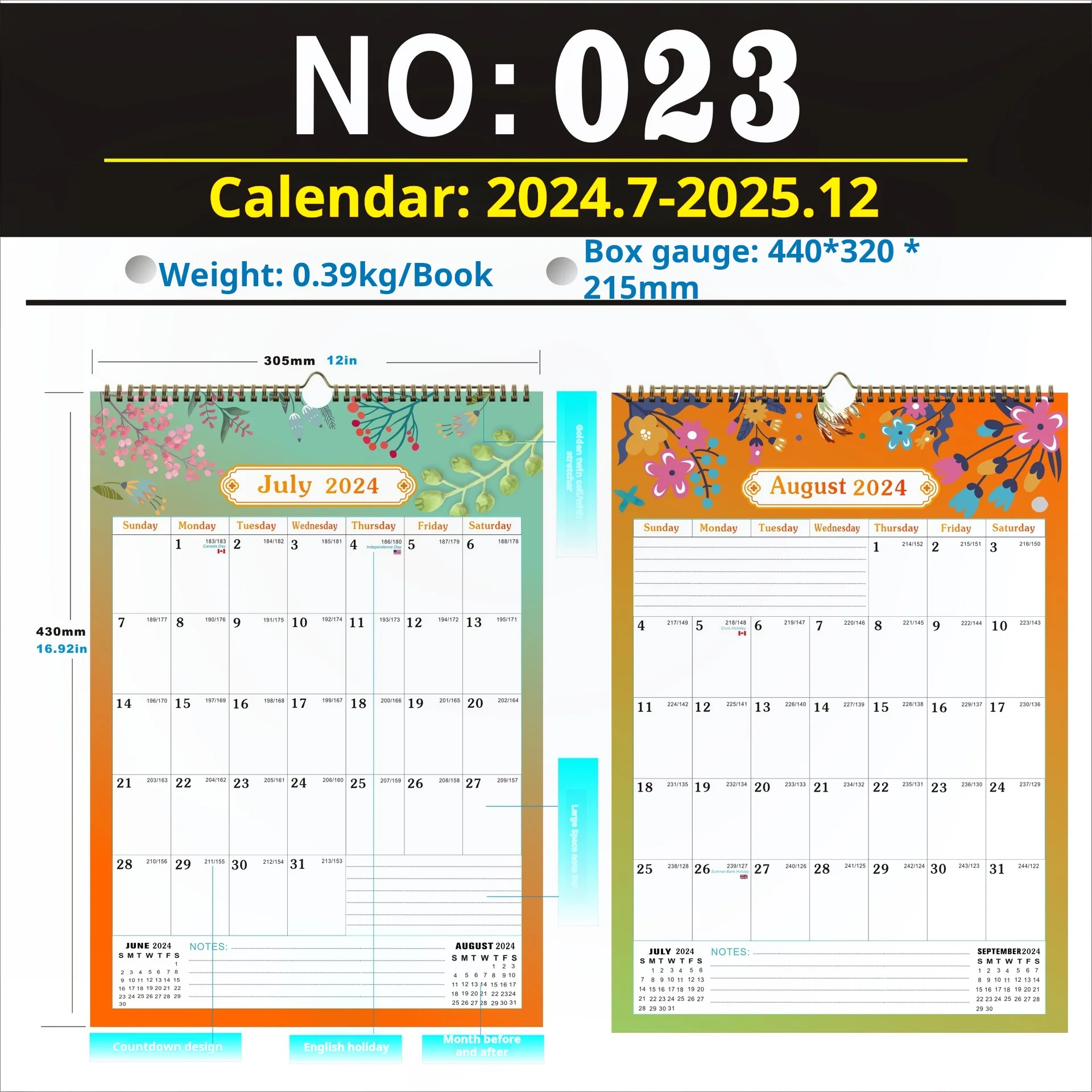 2024-2025 Wall Pendant Wall Calendar, Desk Calendar, 18-Month English Calendar, Home Desk Can Be Placed