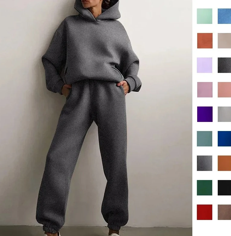 

Women's Clothing Outfit Thickened Long Sleeve Hoodie Set Pure Color Casual Fashionable Long Pants Spring Autumn Style