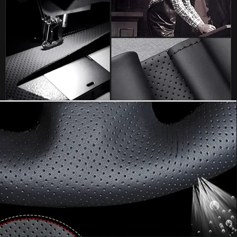 Braid Car Steering Wheel Cover Wrap Hand Sewing Black with holes Soft Microfiber Leather For Nissan Juke Maxima 370Z Sentra SV