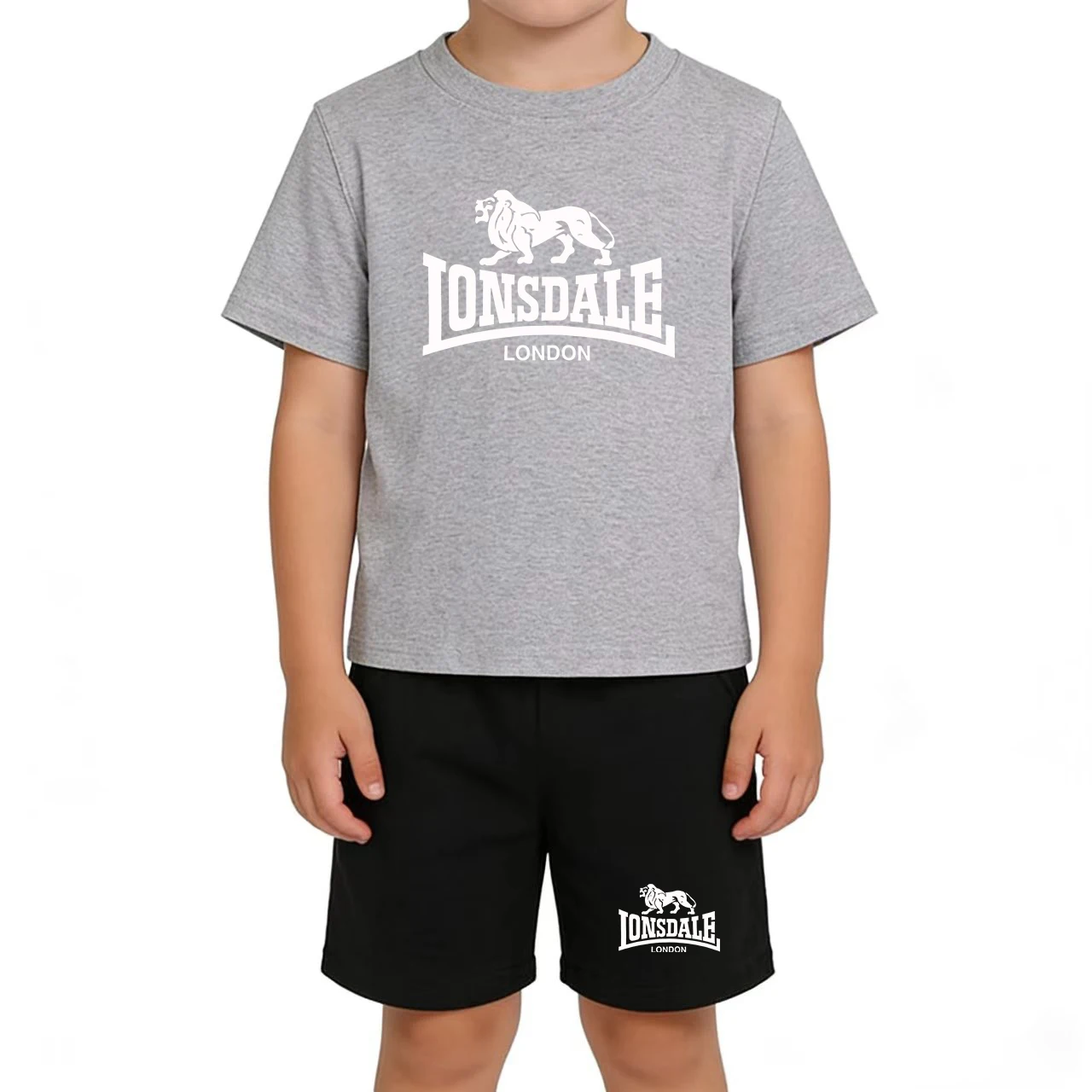 

Children Summer Cool T-shirt 3-12Years Boy Girls Short-sleeved+Shorts Letter Print Two-piece Casual Sports Quick-Dry Jogging Set