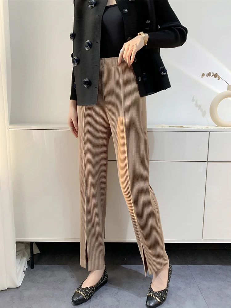 GVUW Pleated Women Pants Fashion Elastic Waist Pockets Solid Color New 2024 Versatile Casual Female Pencil Trousers 17G7744