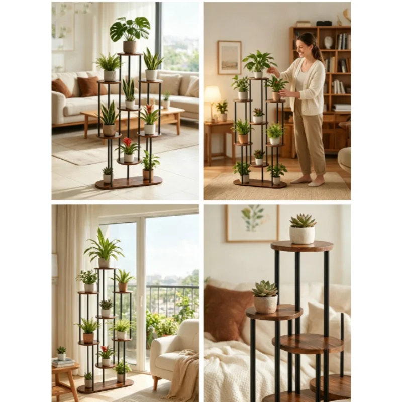 Indoor Plant Stand - 6-Tier Plant Holder Indoor 8-Pot Flower Plant Shelf, Tall Large Wooden Plant Rack for Living Room, Patio, Balcony Decor, Gardening Gift, Christmas Gift, Birthday Gift
