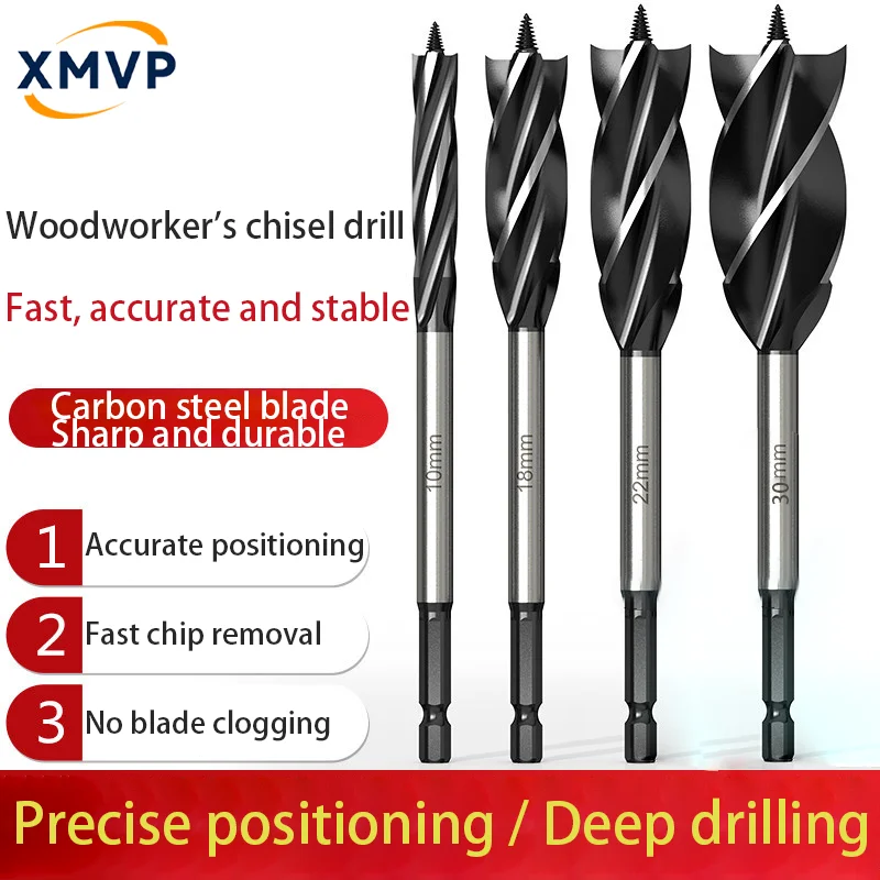 

Woodworking chuck with four slots and four blades, hexagonal handle, door lock, drawer opening, expansion hole drilling tool, ho