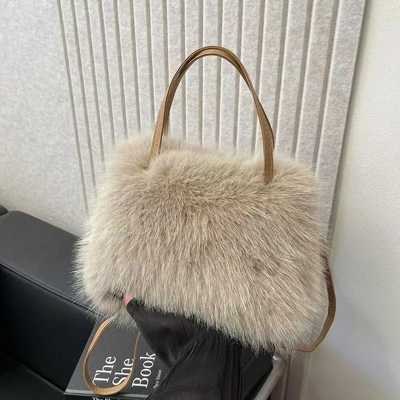 

Faux Fur Tassel Women's Handbags Furry Shoulder Bag Ladies Soft Plush Tote Crossbody Bags Winter Fashion Purse 2025 New Gift
