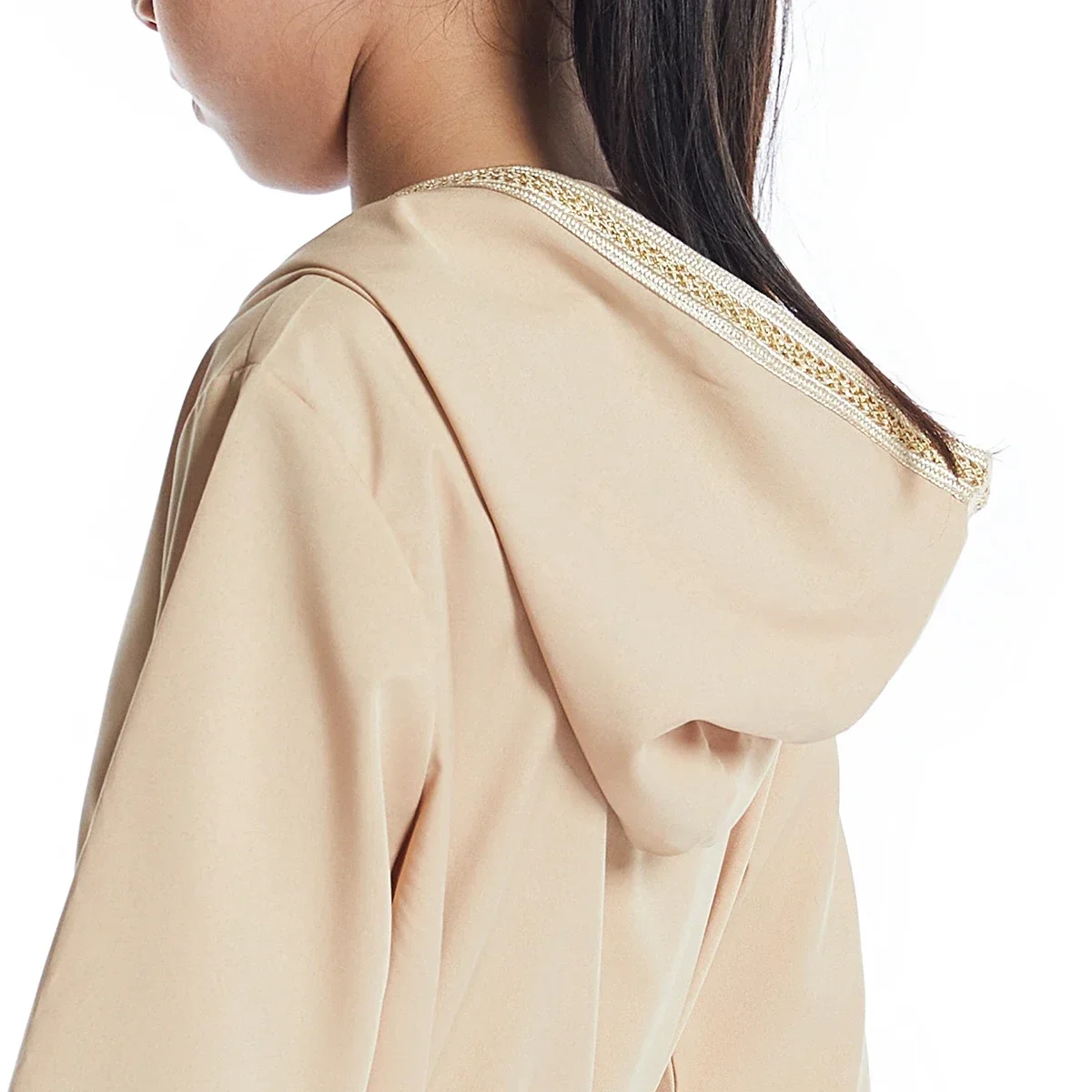 Открытая Абая с капюшоном для девочек, весна-лето, черное платье Джеллаба, повседневное платье с капюшоном, мусульманское детское исламское Рамадан, арабское кимоно, кафтан, платья