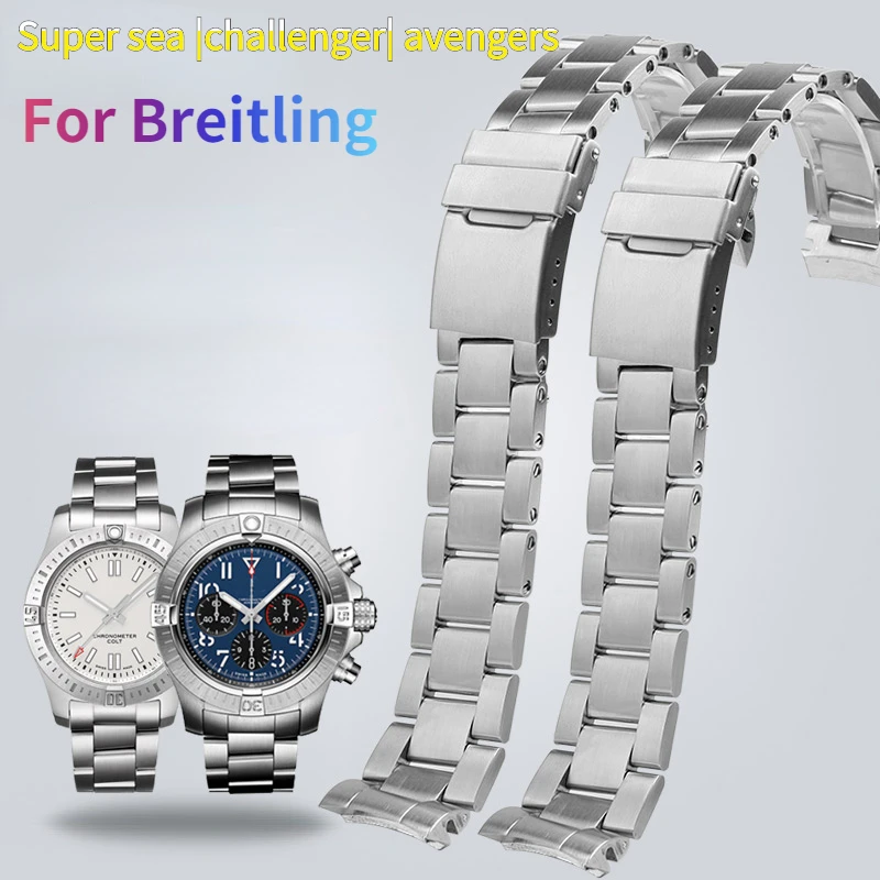 Curved end high quality Stainless Steel Strap Wrist Watch Band 22mm For Breitling Super Ocean Challenge Avengers WatchBand mens