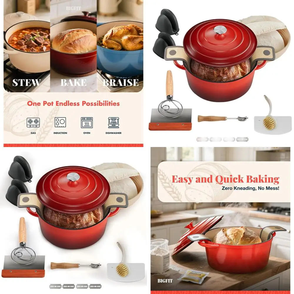 

Чугунная эмалированная жаровня на 5 кварт с крышкой, чугунная форма для хлеба и принадлежности для выпечки на закваске