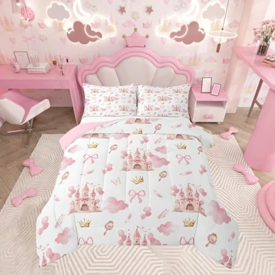 

Pink Castle Duvet Insert Size, Cute Bowknot Comforter Set Boys Girls Girls Dreamy House Bedding Set Fairytale Teens Bedroom Dec