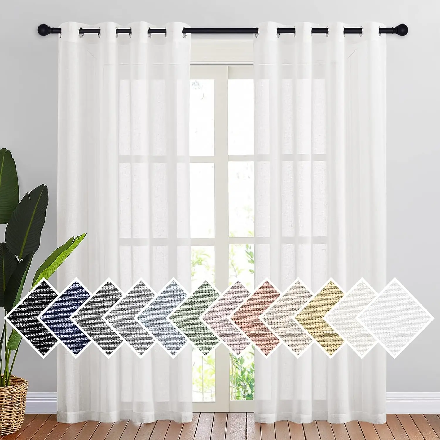 

Semi Sheer Linen Curtains Flax Textured for Living Room, Grommet Vertical Drapes Natural Privacy Sheer Panels with Light