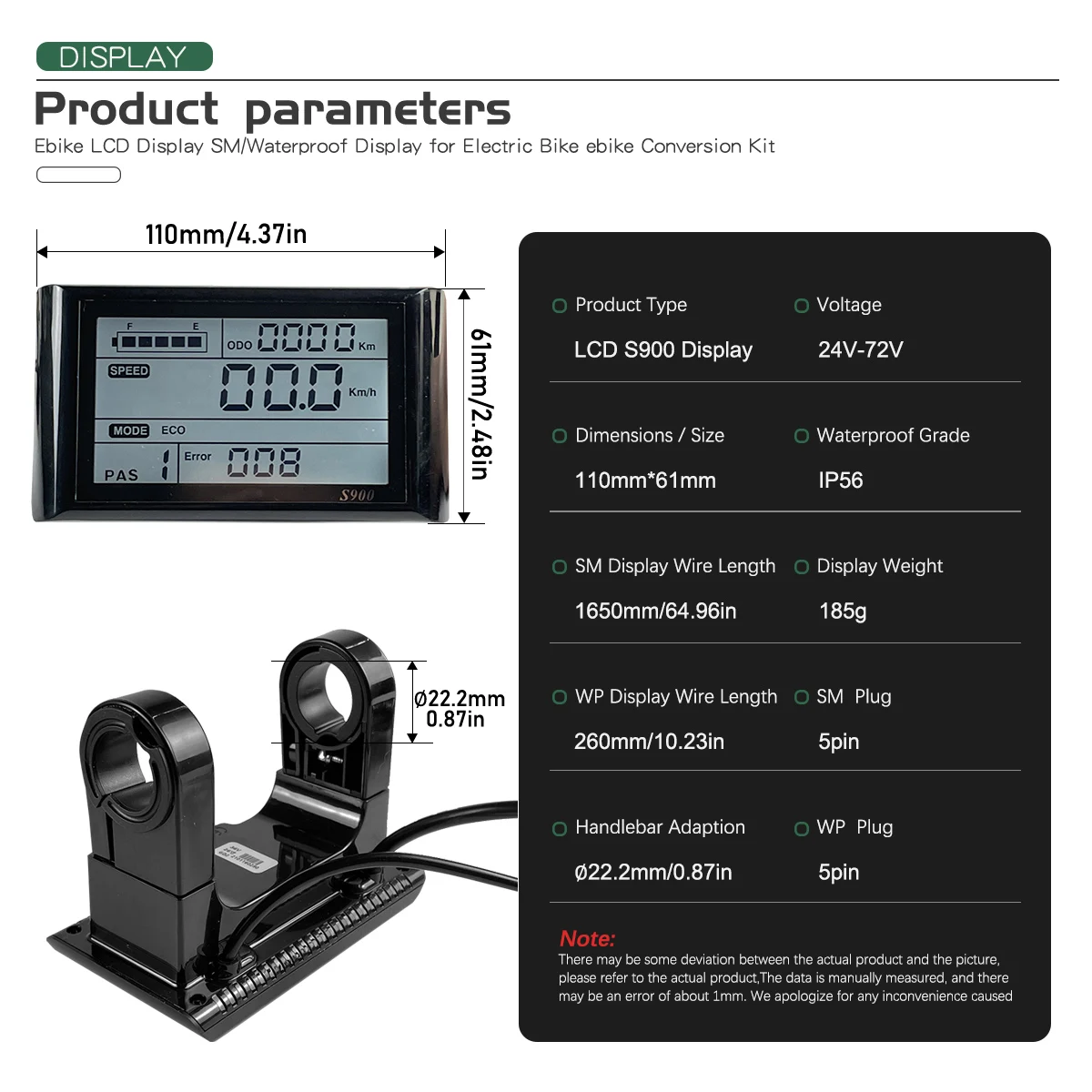 Ebike Display JN S900 24V36V48V52V60V72V Ebike LCD SM/Waterproof Plug Display For Electric Bike Conversion Kit