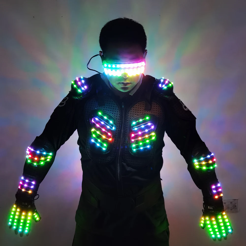 Imagem -05 - Roupas Rgb Coloridas de Armadura Leve Masculina Vestido de Espetáculo Brilhante Robô de Bar dj e mc Performance Terno Led Salão de Baile Veste