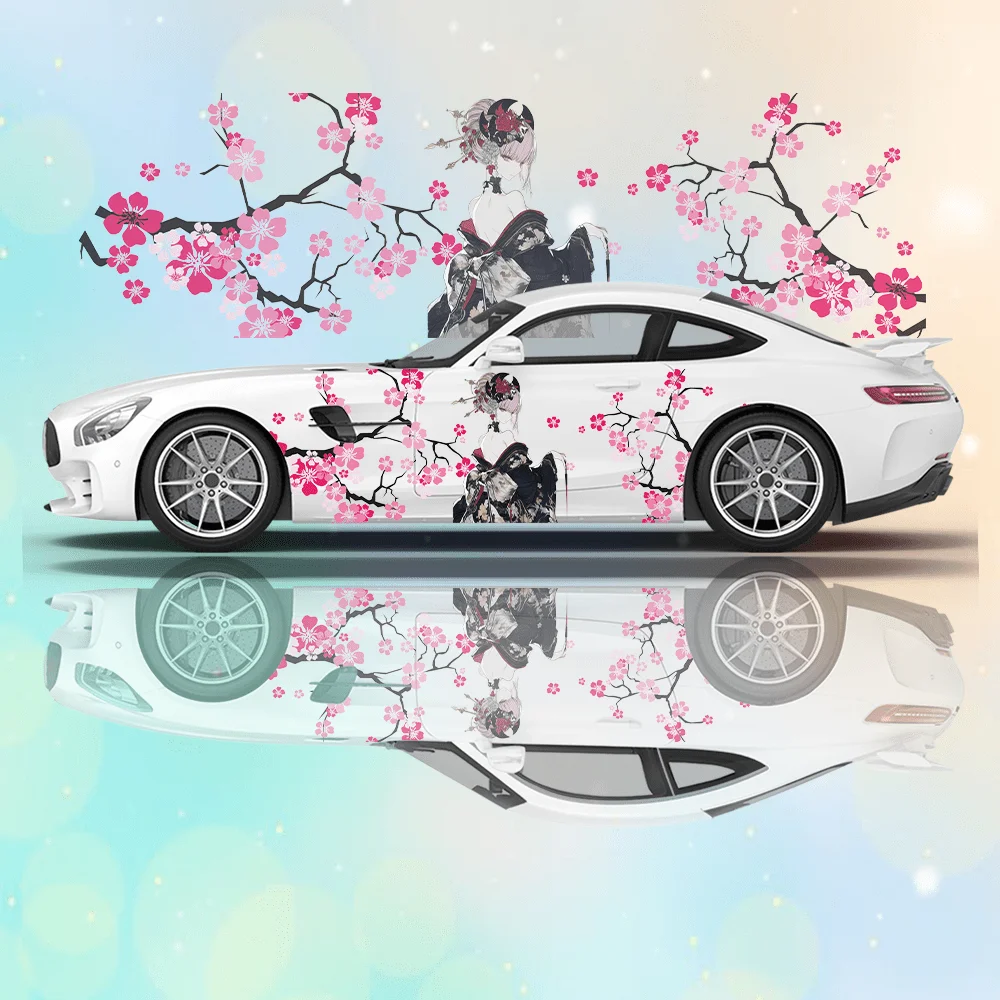 

Japanese Geisha red woman cherry blossom car sticker full body floral decoration covering scratches protect car sticker waterpro