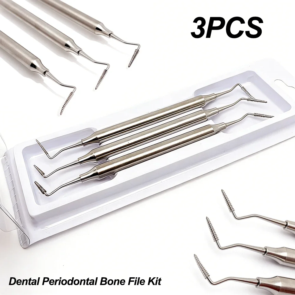 

3Pcs/set Dental Stainless Steel Periodontal Bone File Double Ends Stainless Steel Autoclavable Perio Surface Instrument Tool