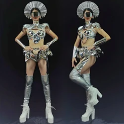 Nightclub Gogo Dancer Costumes Futuristic Silver Armor Pole Dance Clothing Rave Festival Clothing Halloween Dancewear VDB5781