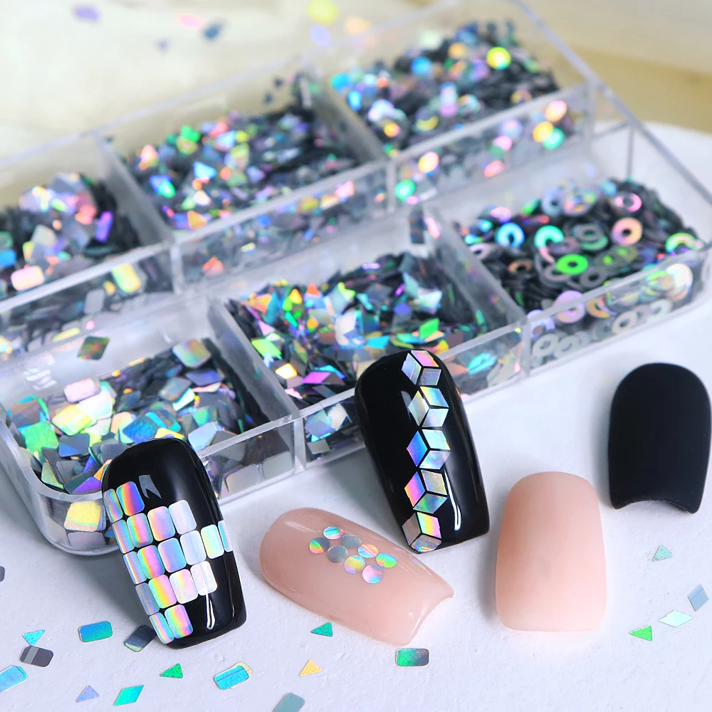 Holographic Silvery Geometry Nail Sequins Shiny Laser Round Triangle Square Rhombus Flakes Nail Design DIY Manicure Accessories