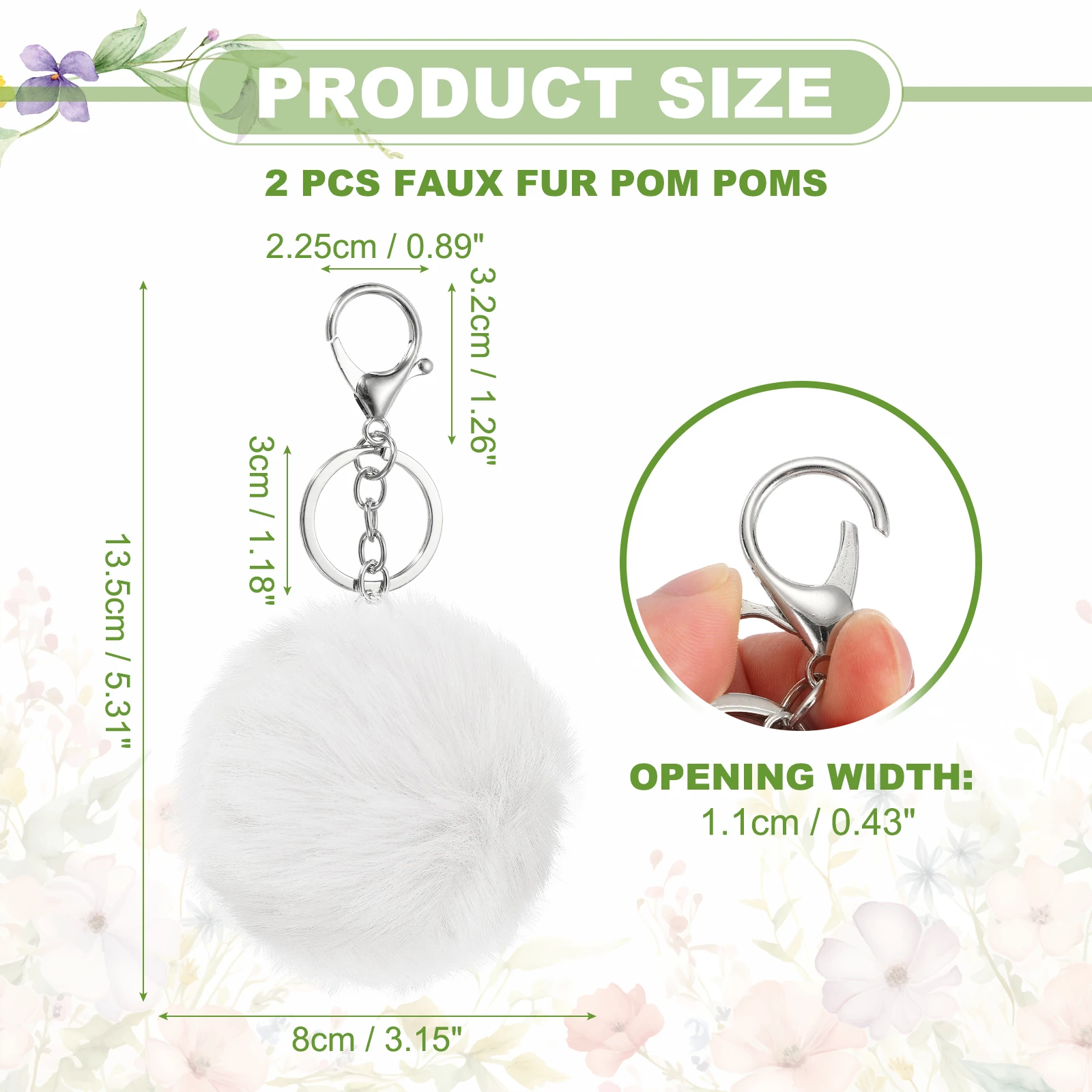 uxcell 2 Pcs 3.15 Inch Pompoms Charm Bulk, Pom Keyring Large Pompoms Bulk Keychain for Keychains Bags Purse