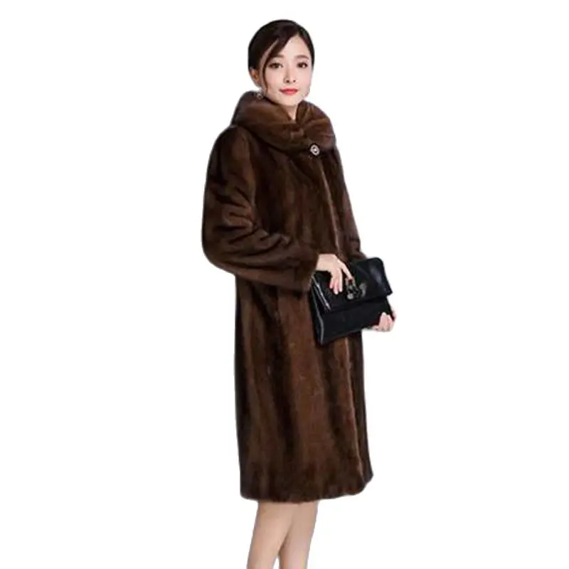 

Off-season Haining Fur Mink Coat Female Middle-aged And Elderly Mothers Hooded Mink Fashion Temperament Largh Size Long CoatTide