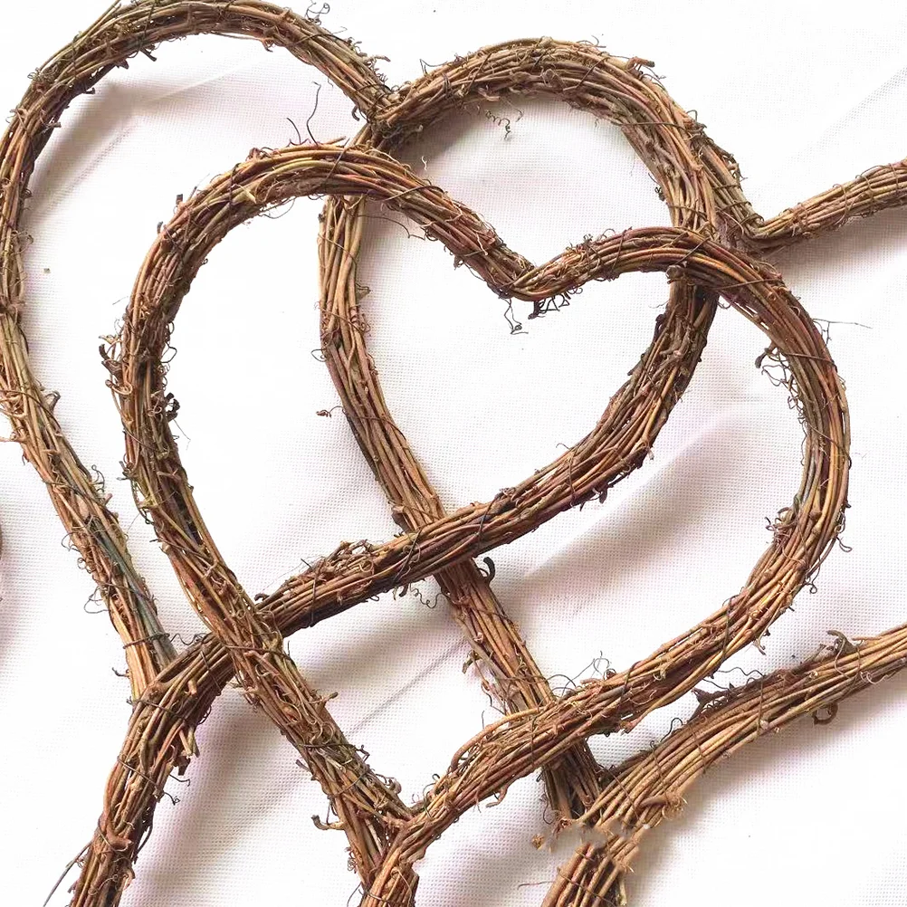 2 Pcs Heart-shaped Rattan Circle Hand Woven Rings DIY Wreath Garlands Frames Making The