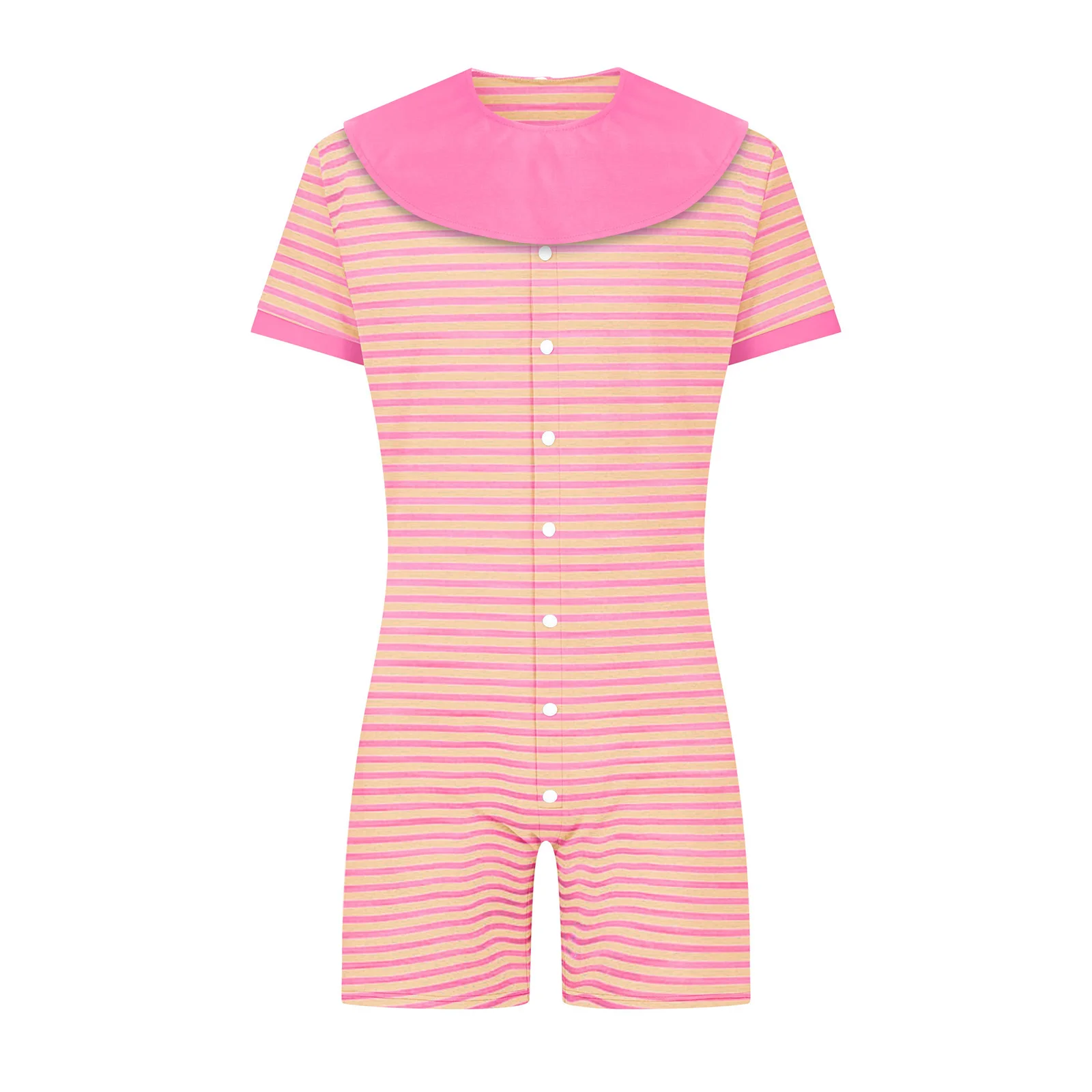 

Mens Casual Striped Bodysuit Pajamas Removable Bibs And Front Button Down Short Sleeve Shorts One Piece Loungewear Home Wear