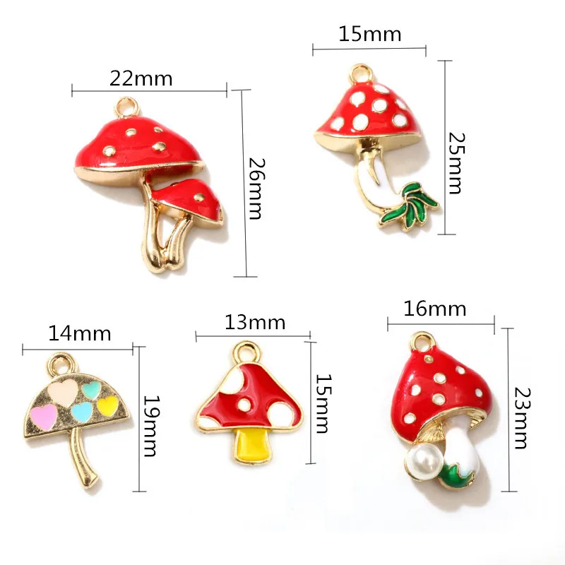 10pcs Enamel Mushroom Charms Pendant DIY Jewelry Making Accessories for Earring Bracelet Necklace Finding Craft Supplies