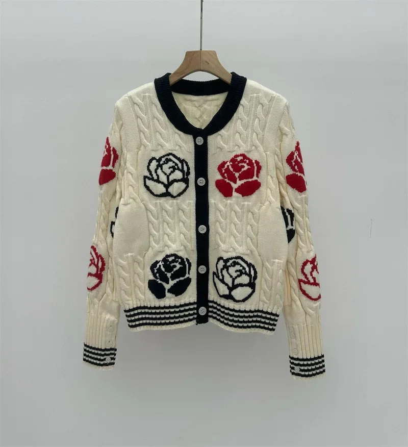 

Winter Floral Cardigan For Women Casual Thick Knitwear Jumper Coat Elegeant Gray Color Trend SWEATER Jackets Clothing