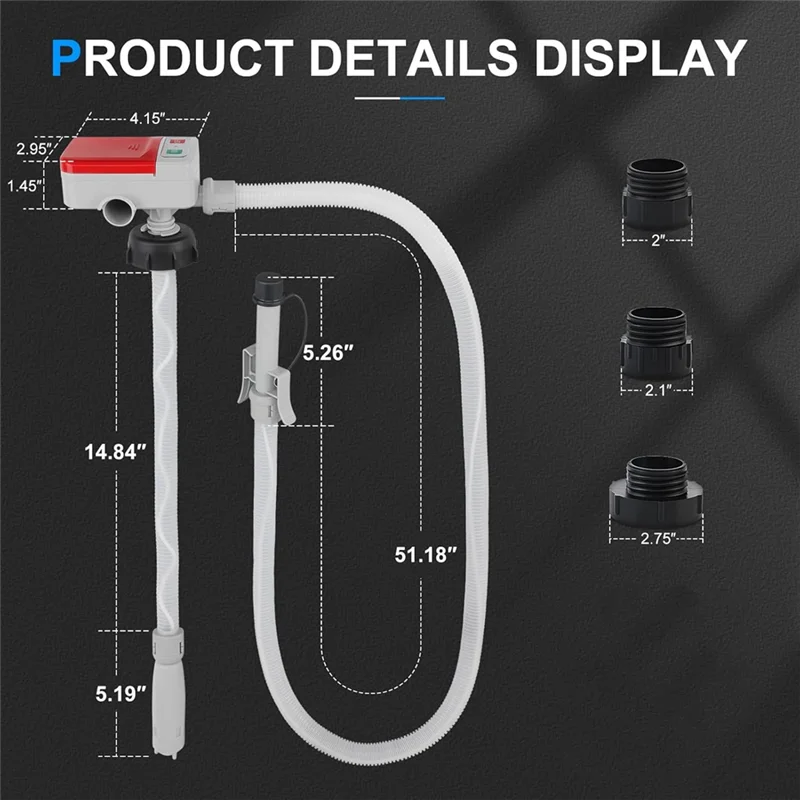 Fuel Transfer Pump- Battery-Powered Portable Liquid Pump, Auto-Stop Sensor Included, 3-Tank Adapter, 2.4GPM, 51" Hose