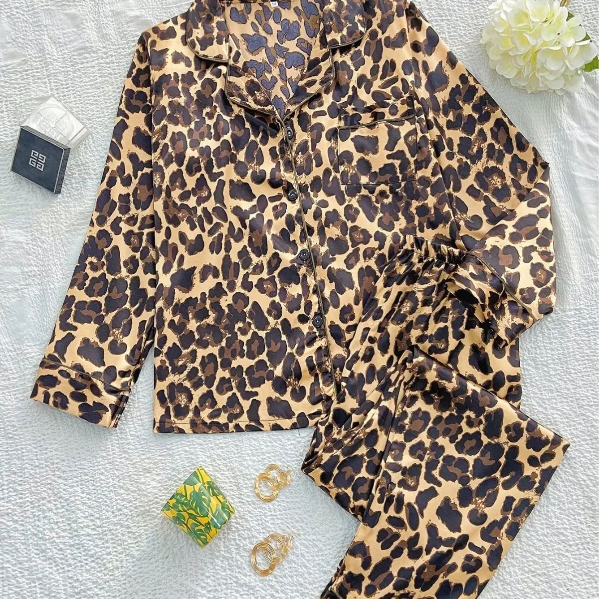 Set Pajama Long Trousers Pjamas for Women Home Wear Suit Multi Colors Satin Cardigan Shirt Tops with Long Pants Pijamas De Mujer