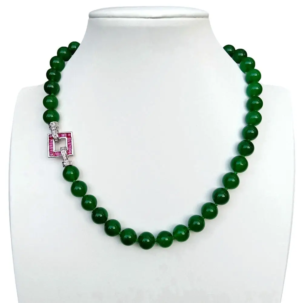 Green Jade Necklace Fuchsia Cz Pave Clasp Jewelry Gifts Women Men Jewelry Gift