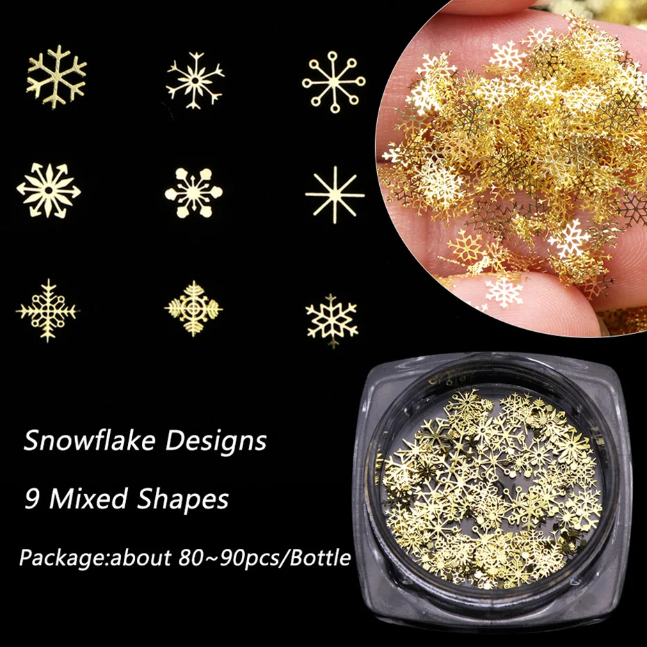 Gold Snowflakes Winter Nail Sequins Christmas Metal Flakes Holographic Spangles Nail Art Decoration Sticker Tips Manicure