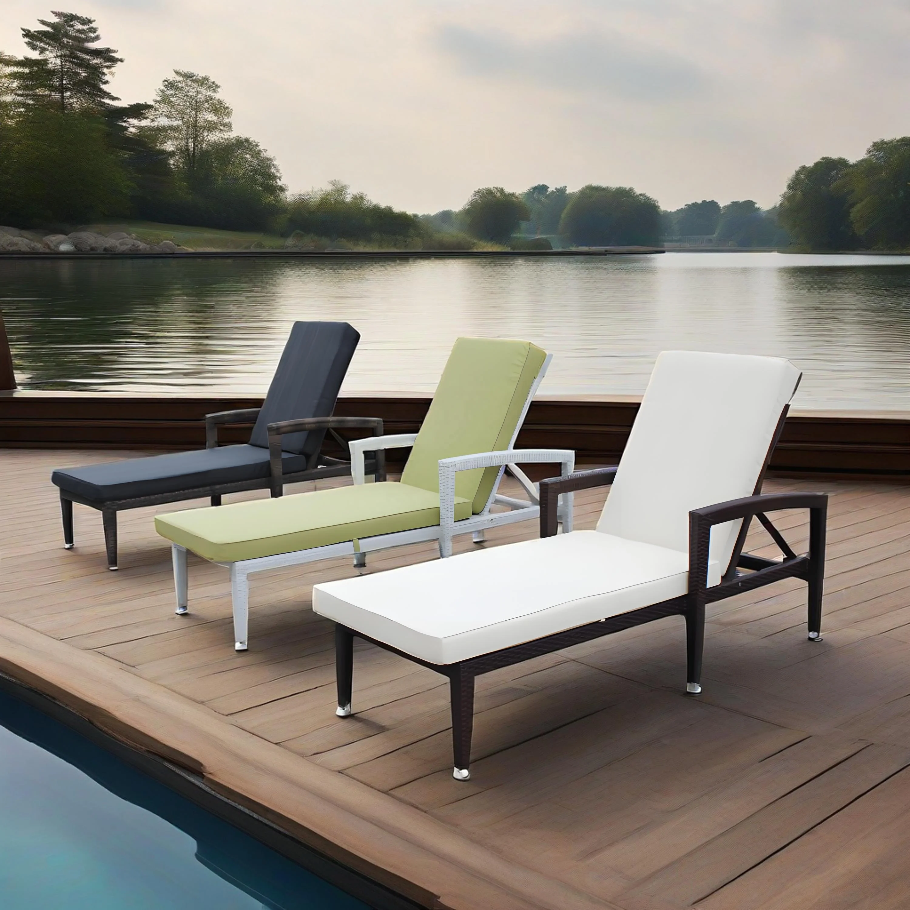 

Patio Swimming Pool Side Rattan Lounge Chair with Arm Outdoor Rattan Furniture UV Resistant Sun Loungers with Armrest Beach Bed