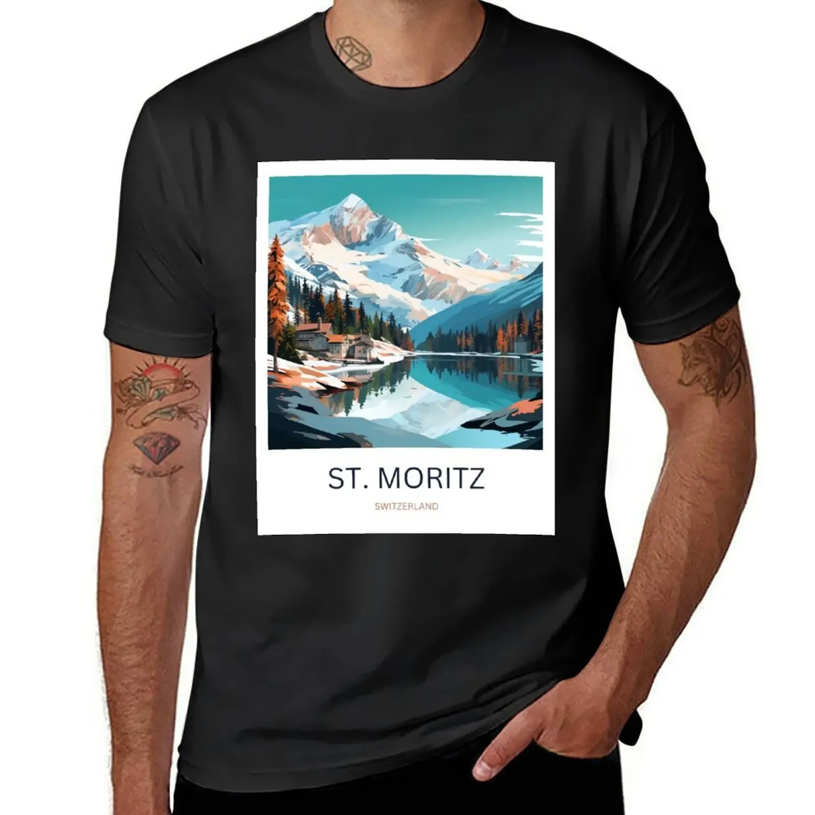 Camiseta St. Moritz, Suiza sublime tallas grandes camisetas gráficas para hombre grandes y altos 2025, nuevo modelo