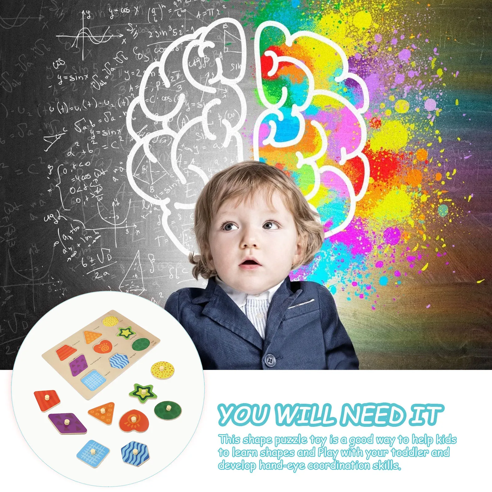 

1Set Wooden Puzzle Board Cartoon Matching Educational Puzzle for Kids Portable Shape Color Learning Gift Imagination Eye-Hand