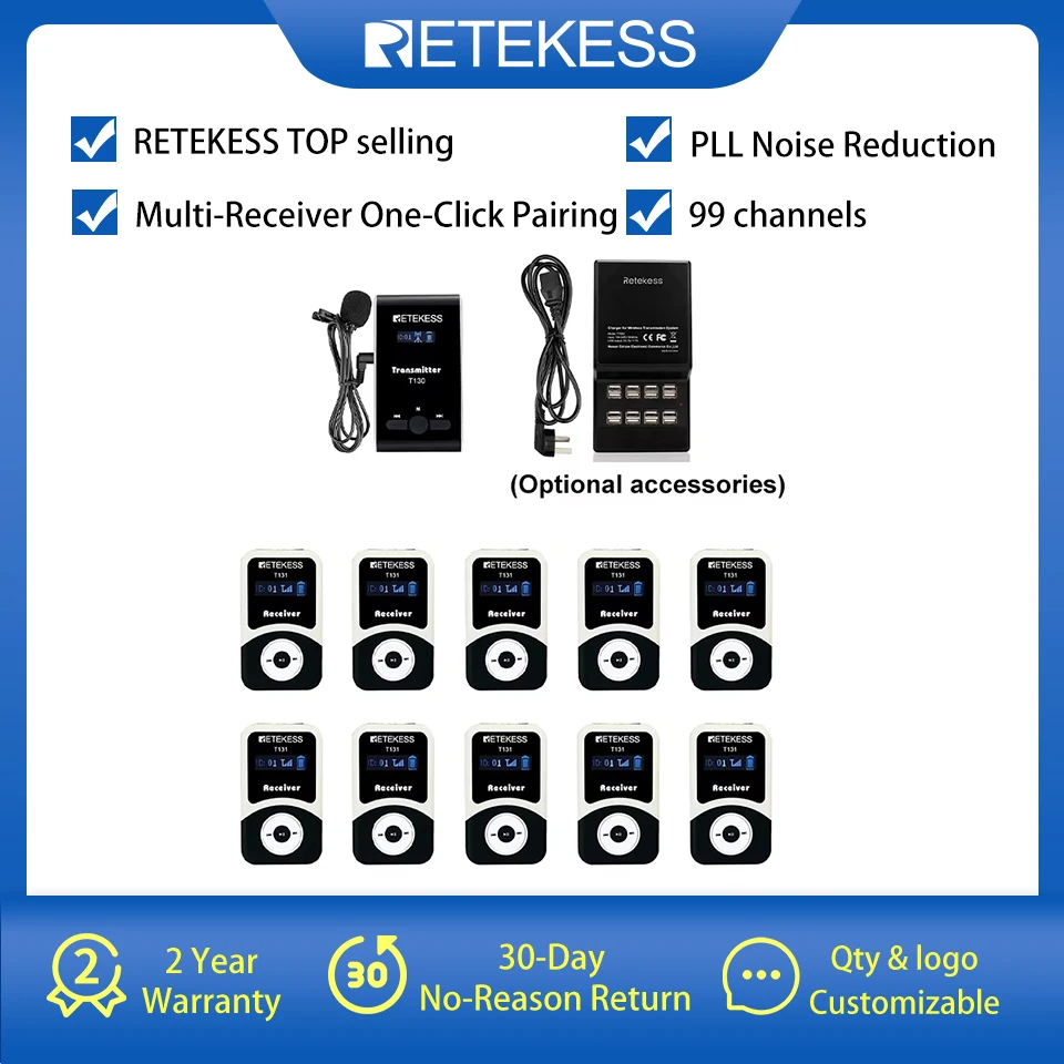 Retekess T130 Wireless Audio Tour Guide System Church Translation System For Excursion Church Translation Factory Training Hajj